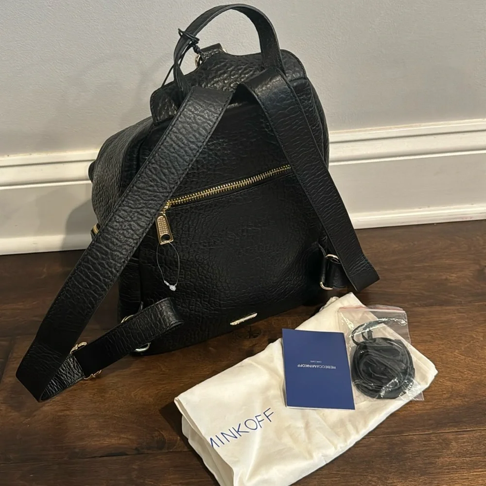 Rebecca Minkoff Black Leather Backpack with Gold Hardware